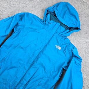 The North Face HyVent Rain Jacket Womens Medium Teal Hooded Full Zip stains